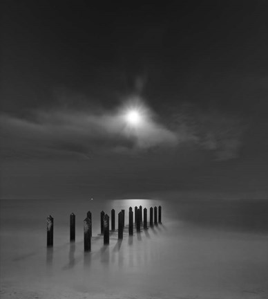 Framed Eighteen Pilings Beneath the Rising Moon Print
