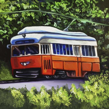 Framed Orange Trolley Print