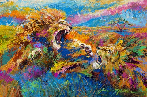 Framed Pride Fight in the Savanna - African Lions Print