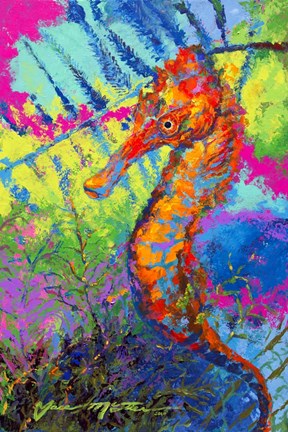 Framed Miniature Majesty of the Ocean - Orange Caribbean Longsnout Seahorse Print