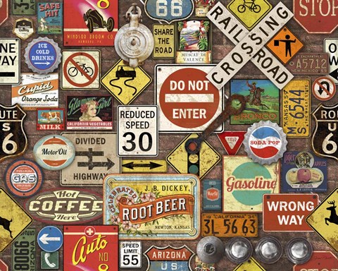 Framed Road Signs on Brick Print