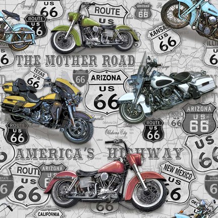 Framed Vintage Motorcycles on Route 66-C Print