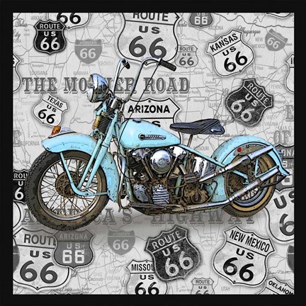 Framed Vintage Motorcycles on Route 66-E Print