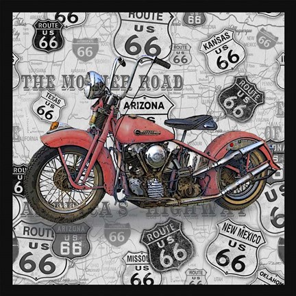 Framed Vintage Motorcycles on Route 66-W Print