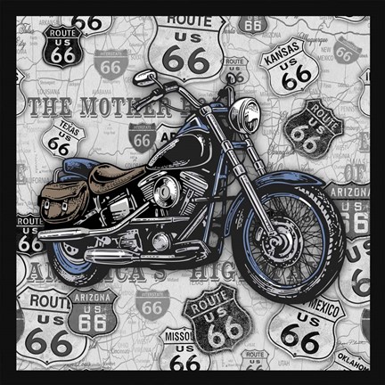 Framed Vintage Motorcycles on Route 66-3 Print