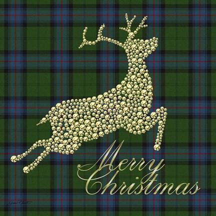 Framed Merry Christmas Plaid - Gold Deer Print