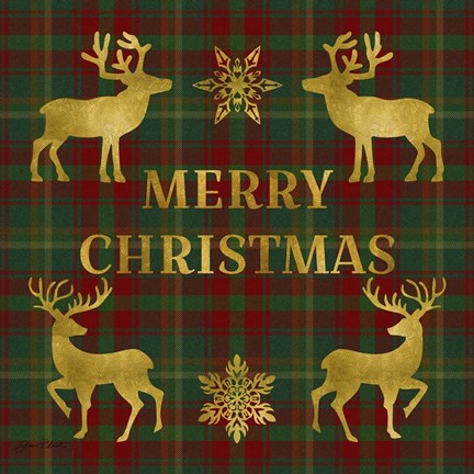 Framed Merry Christmas Plaid - Gold, Red &amp; Green Print