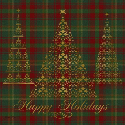 Framed Happy Holidays Plaid - gold Print