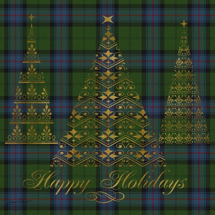 Framed Happy Holidays Plaid - Gold Print