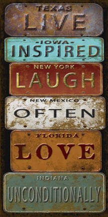 Framed Laugh Live Inspired License Plate Print