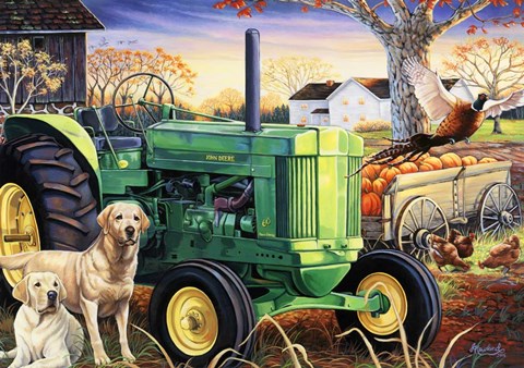 Framed John Deer Pups Print