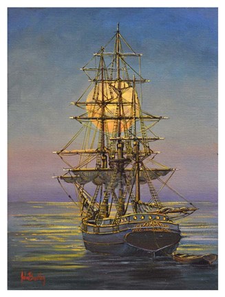 Framed Moonlit Moorings Print