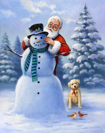 Framed Santa &amp; Snowman Print