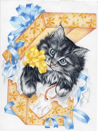 Framed Giftbox Kitten Print
