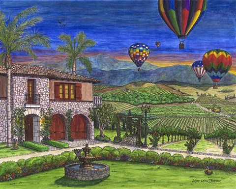Framed Vineyard Balloons Print