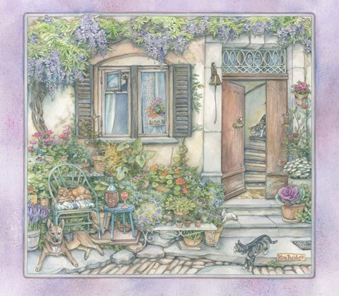Framed French Village Gardening Print