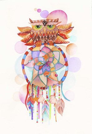 Framed Watercolor Owl Dream Catcher Print