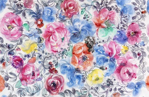 Framed Festive Flower Patterns VI Print