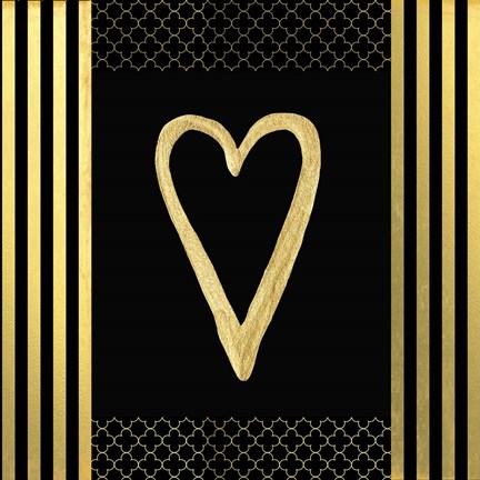 Framed Black &amp; Gold - Feathered Fashion Heart Print