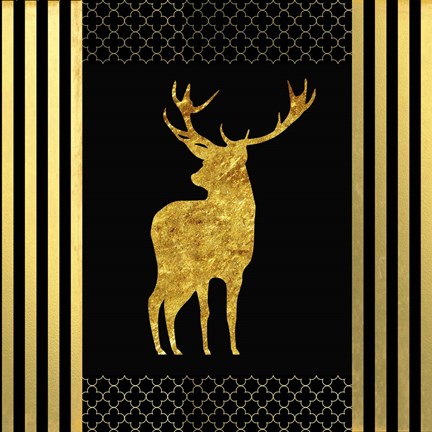 Framed Black &amp; Gold - Feathered Fashion Stag Print