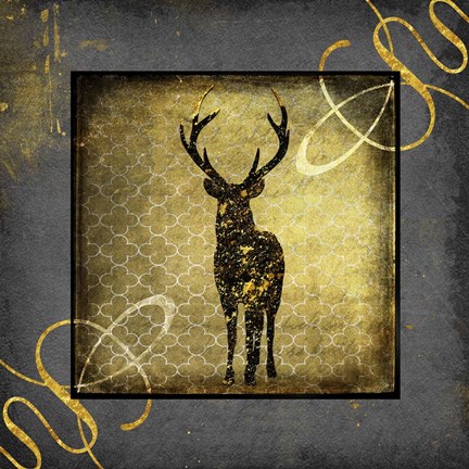 Framed Black &amp; Gold - Stag Print