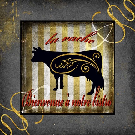 Framed Gold Welcome To Our Bistro Cow 1 Print