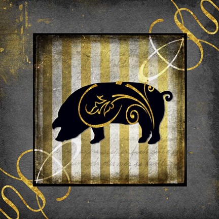 Framed Gold Welcome To Our Bistro Pig Print