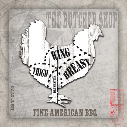 Framed American Butcher Shop Chicken Print