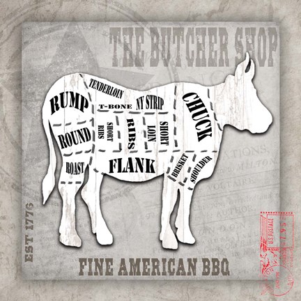 Framed American Butcher Shop Cow Print