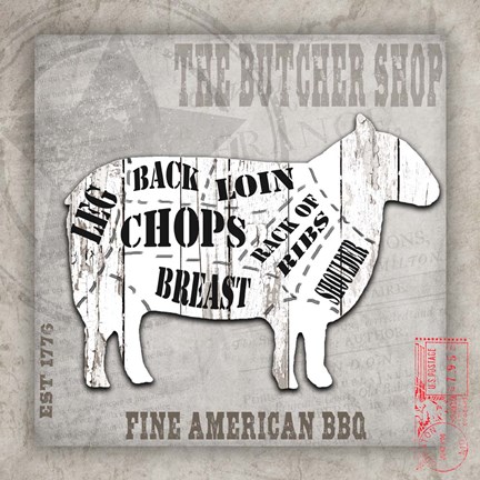 Framed American Butcher Shop sheep Print