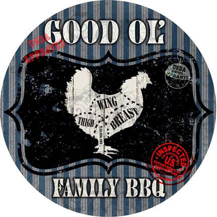 Framed Good Ol&#39; Family BBQ Round Chicken Print