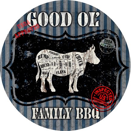 Framed Good Ol&#39; Family BBQ Round Cow Print