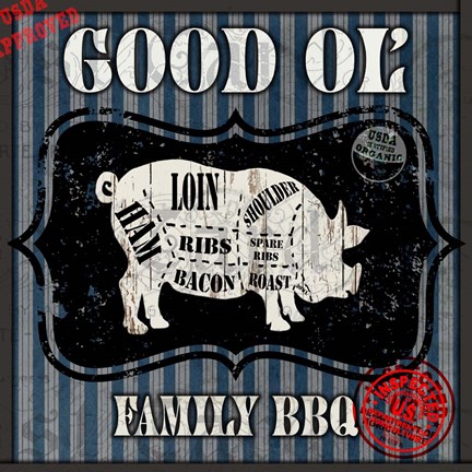 Framed Good Ol&#39; Family BBQ Square Pig Print