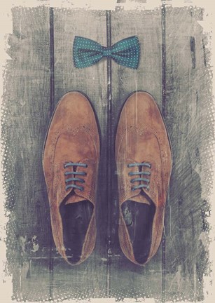 Framed Vintage Fashion Bow Tie and Shoes - Brown Print