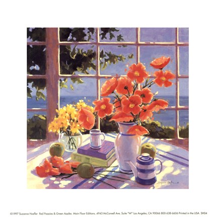 Framed Red Poppies &amp; Green Apples Print