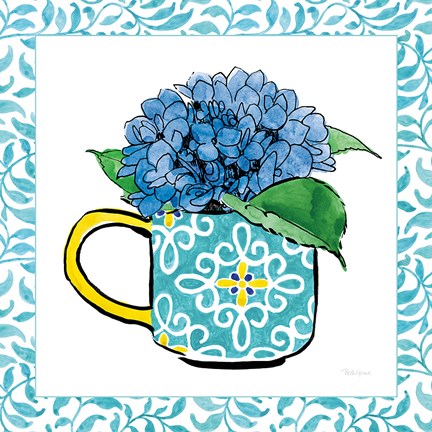 Framed Floral Teacup III Vine Border Print