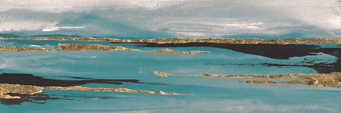 Framed Gilded Storm II Teal Grey Crop Print