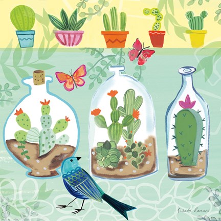 Framed Cacti Garden I Print