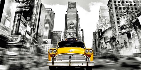 Framed Vintage Taxi in Times Square, NYC Print