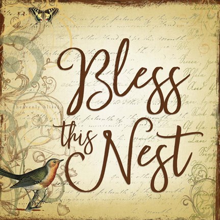 Framed Bless this Nest Scripty Print