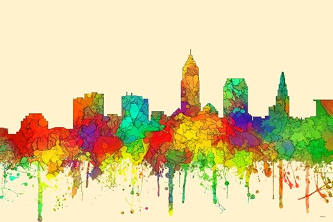 Framed Cleveland Ohio Skyline-SG Print