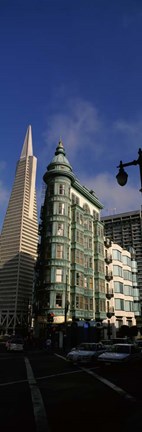 Framed Columbus Tower and Transamerica Pyramid in San Francisco, California Print