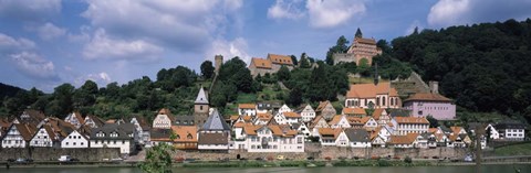 Framed Houses at the Waterfront, Necker River, Hesse, Germany Print