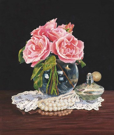 Framed Roses, Perfume and Lace Print