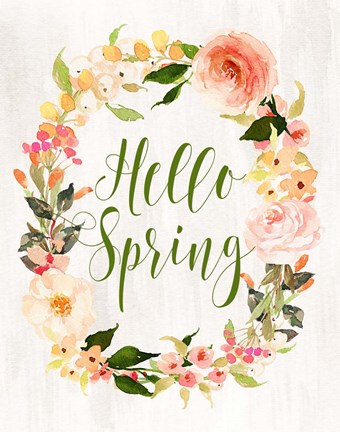 Framed Hello Spring Wreath II Print