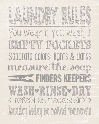 Framed Laundry Rules on Whiate Print