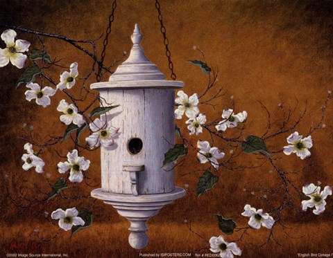 Framed English Bird Cottage Print