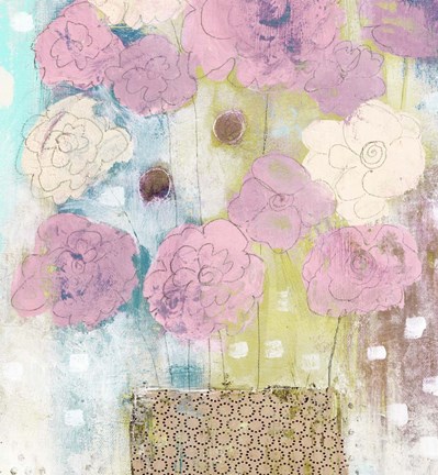 Framed Lavender and Lime Flowers in Vase Print