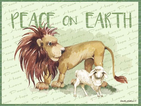 Framed Lion and Lamb Cartoon Print