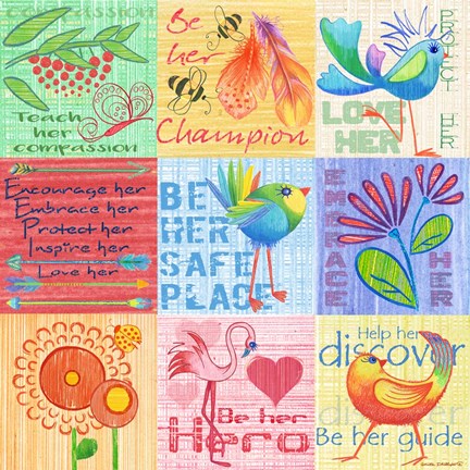 Framed Lil Birds 9 Patch Print